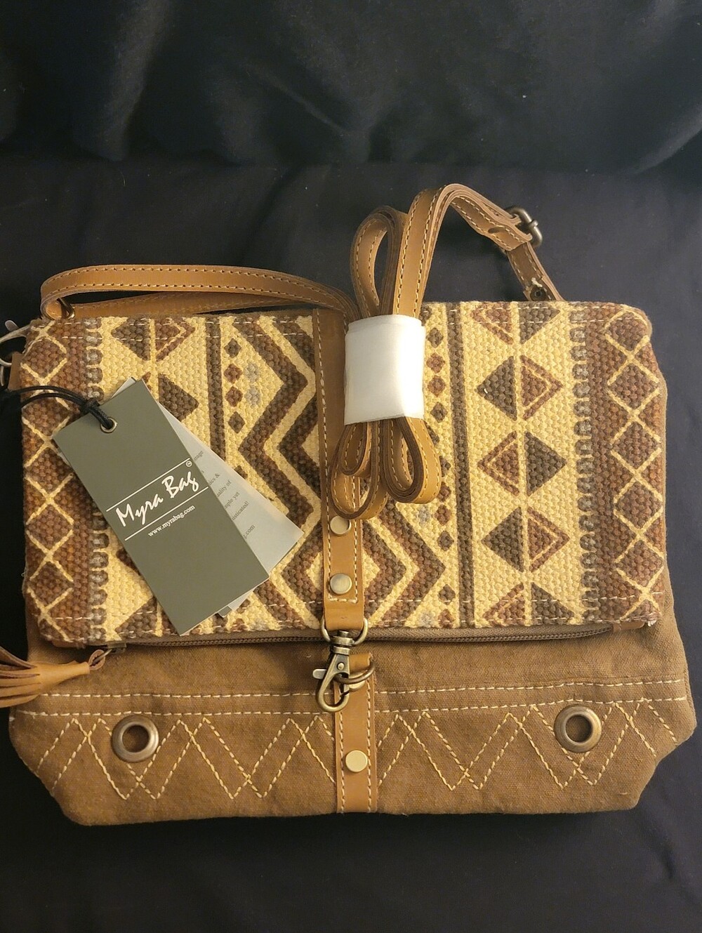 Myra Bag Tan & Beige Woven Aztec Crossbody